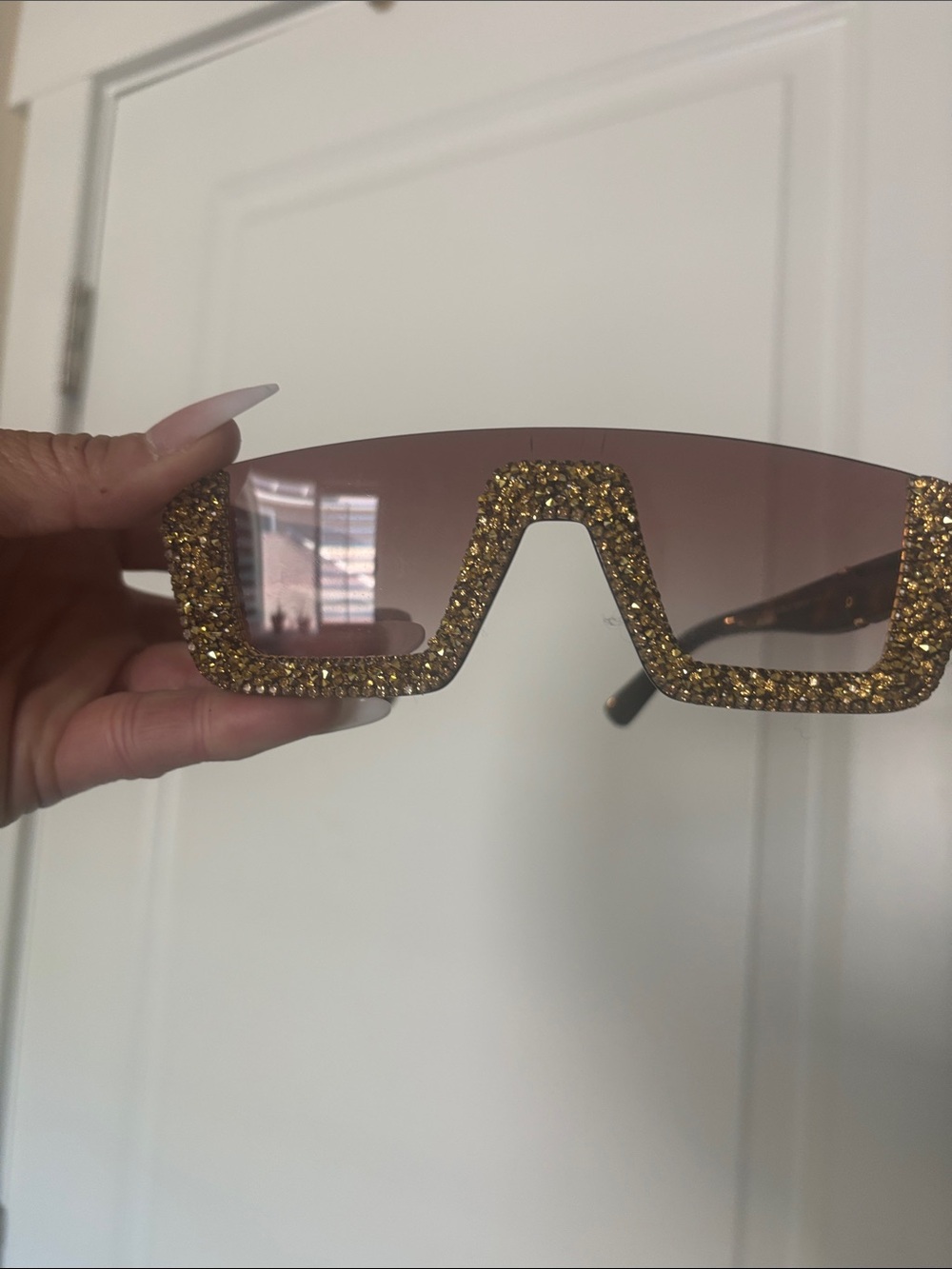 Gold Crystal Shield Sunglasses - Women's Fashion Accessory